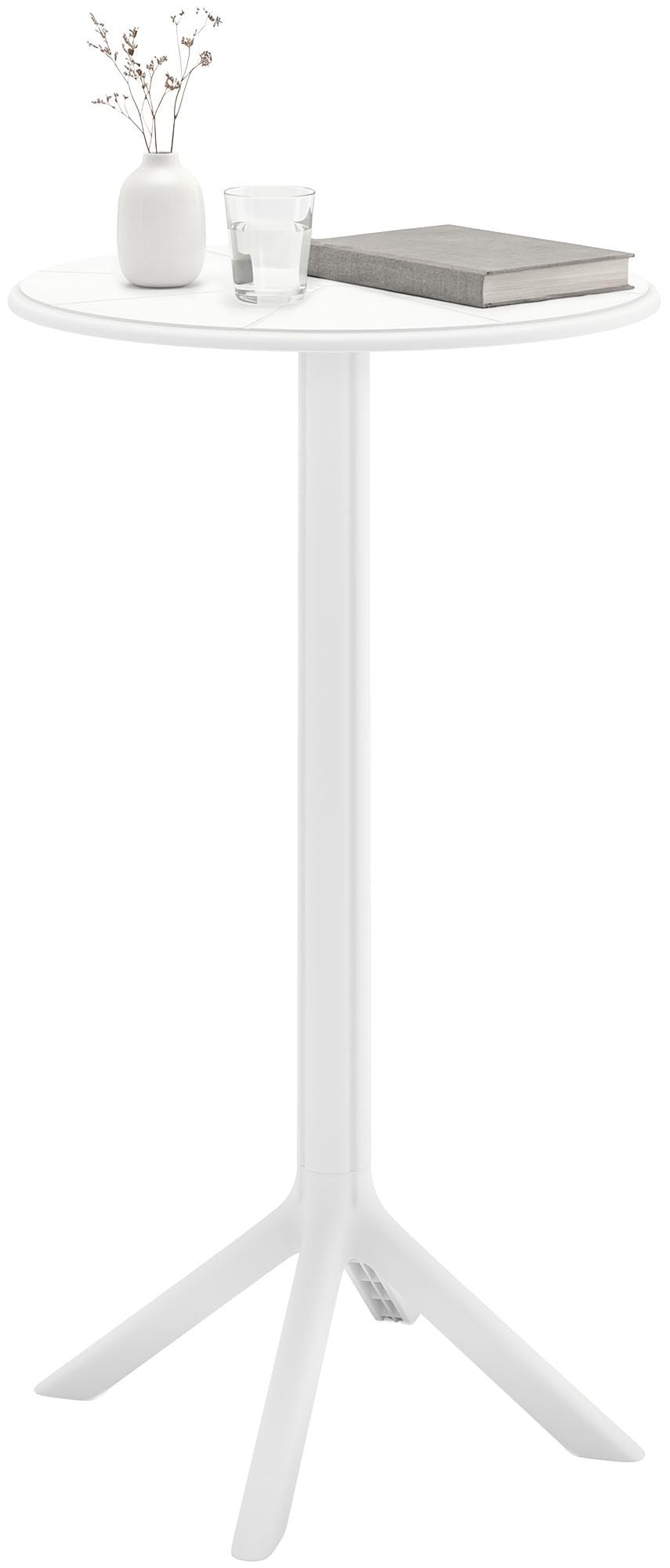 CLP Stehtisch wetterfest stabil Tomas, Gartentisch rund Ø 60 cm Höhe 107 cm, Outdoortisch Polypropylen UV-beständig Winterfest, Farbe:weiß