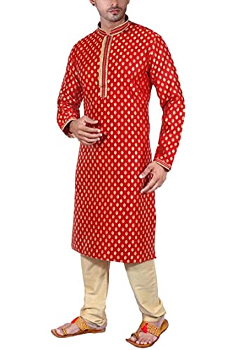 SK105 Men's Red Kurta Pajama Set Wedding Kurta Pyjama Indian Party Suit3