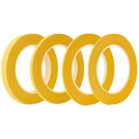 QDiShi 4 Rolls Fine Line Tape(Yellow), Fineline Masking Tape in 1/16, 1/8, 1/4 and 1/2 Inch Wide x 52 Yard Long, Automotive Masking Tape for DIY Car Auto Paint Art Cover