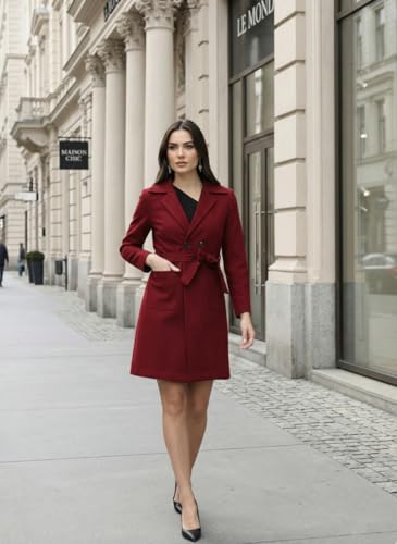 Image of CHKOKKO Women Classic Long Winter Coat Double Breasted | Knee Length Design with a Sophisticated Spread Collar and Convenient Front Pockets for All Occasions