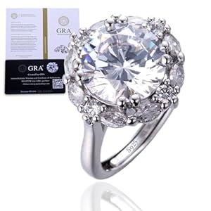 Halukakah D Color 5.0 ct Women’s Moissanite Ring Luxury,5 Carats Lab Grown Diamond with Certificate,Platinum Plated Sterling Silver,Adjustable Size,Timeless Present for Wife,Girlfriend,Birthday