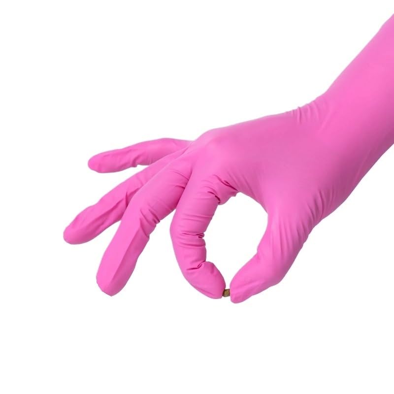 20/50/100 pezzi 3,5 mil fucsia guanti monouso in nitrile lattice senza polvere pulizia domestica for donne tatuaggio bellezza estetista(Rose Red 100PCS L)