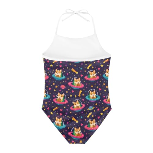 Image of KiuLoam Orange Pink Tropical Leaf Girls One Piece Swimsuit Quick Dry Beach Swim Bathing Suit for 3-8 Years Little Girls