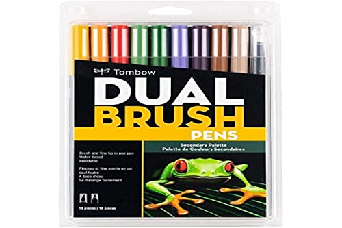 Estojo Dual Brush com 10 Canetas Pincéis, Cores Secundárias