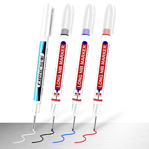 Lot de 4 marqueurs à trous profonds en métal Pointe ogive extra fine de Marqueurs de trous - Outil de marquage pour trous profonds - Marqueur de trous Marqueur de trous de forage Pour chantier