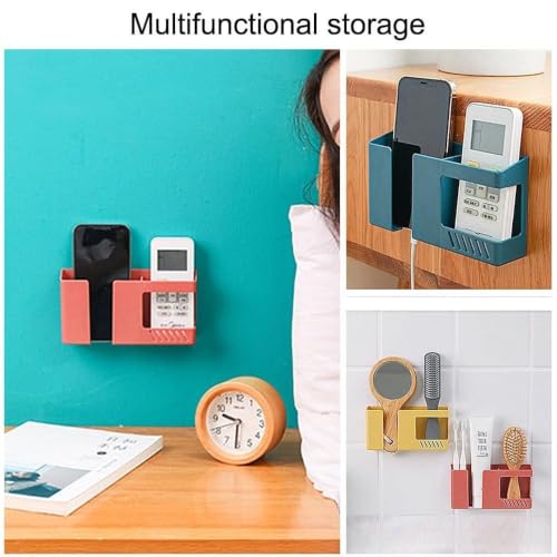 Image of karomouj Wall Mounted Mobile Charging Holder & Desktop Mobile Stand Combo Pack of 2 | ABS Phone & Remote Organizer | Self-Adhesive Wall Mount Holder with 2 Compartments | Home, Office & Bedroom