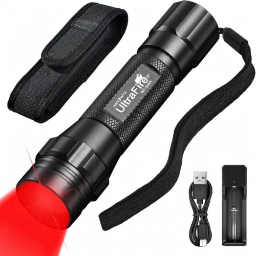ULTRAFIRE Red Light Flashlight, Zoomable 620-630nm Red Light for Hunting, Night Vision, Astronomy