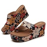 Tilocow Wedge Bunion Sandals for Women Platform Slipper High Heel Wedge Flip-Flop Light Weight Ladies Floral Shoes Size 7