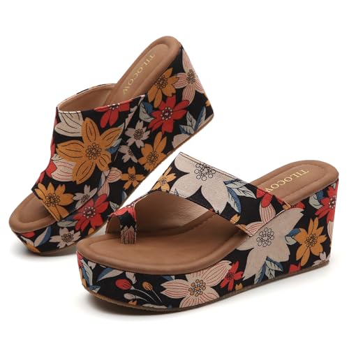 Image of Tilocow Wedge Bunion Sandals for Women Platform Slipper High Heel Wedge Flip-Flop Light Weight Ladies Shoes