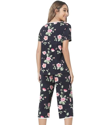 Image of NACHILA Bamboo Viscose Pajamas for Women Lace V Neck Capri Pants Pjs Set