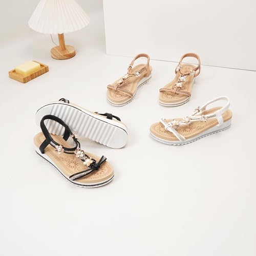 JOMIX Sandales Femme Bohème Sandales Compensées Légères Sandales Nu-pieds Confortables et Élégantes Sandales Mode Chic pour Vacances Plage et Été (KHAK,37) – vue 2