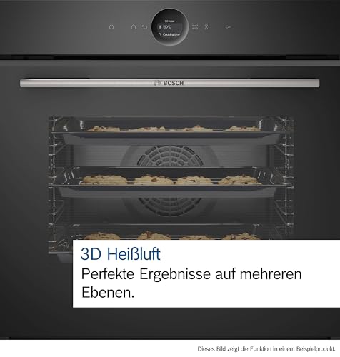 Bosch HBG7741B1, Serie 8 Smarter Einbau-Backofen, 60 x 60 cm, Made in Germany, Schwarz, Pyrolyse & Hydrolyse Selbstreinigung, Air Fry, Back Assist, 4D Heißluft, Farb-Touchscreen & Bedienring