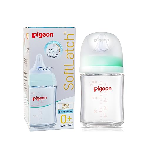 Pigeon Premium Glass Baby Feeding Bottle for New Born | Japan's No.1 Brand | Wide Neck | BPA Free | with Added Anti-Colic Nipple | Infants | Toddlers | 0 Months+ Babies |160 ml