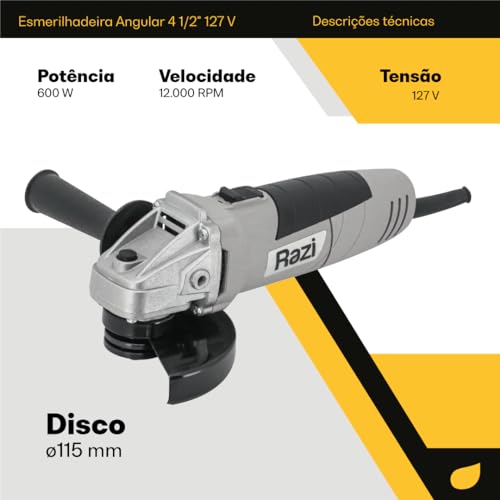 Razi Esmerilhadeira Angular 4 1/2 POL. 220v, 600W, 12.000 RPM