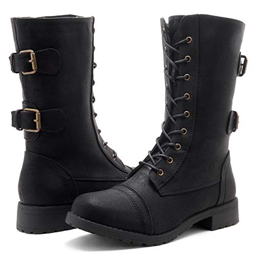 Herstyle Florence2 Women's Ankle Lace Up Military Combat Booties Mid Calf Boots Black 9.0 - Thumbnail 5