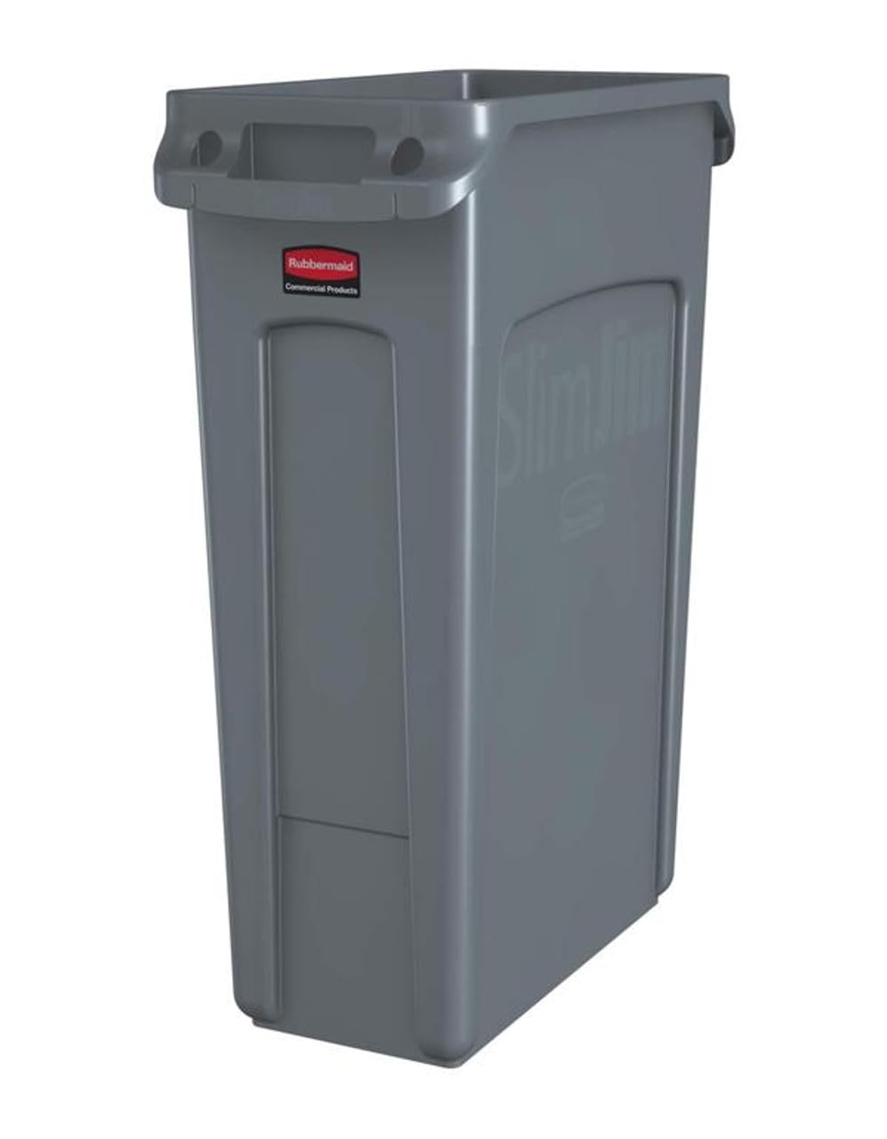 Rubbermaid Commercial Products Slim Jim Plastic Rectangular Trash/Garbage Can with Venting Channels, 23 Gallon, Gray