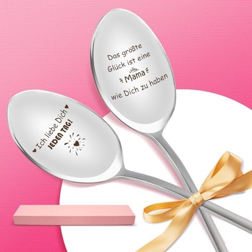 JUNUNDJING Set of 2 Coffee Spoons with Engraving, Mother's Day Gifts