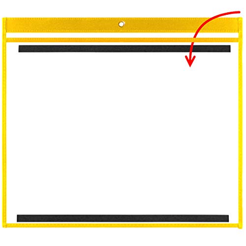 StoreSMART - 11" x 14" - Open Long - Magnetic Yellow Rigid Vinyl Sewn Pocket - 100-Pack - Dry Erase Surface - T85204L-Y-M-100
