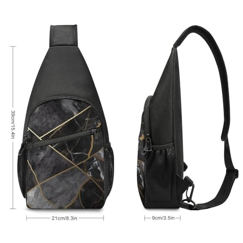 Bolso tipo bandolera negro con textura mármol para senderismo miniatura 2