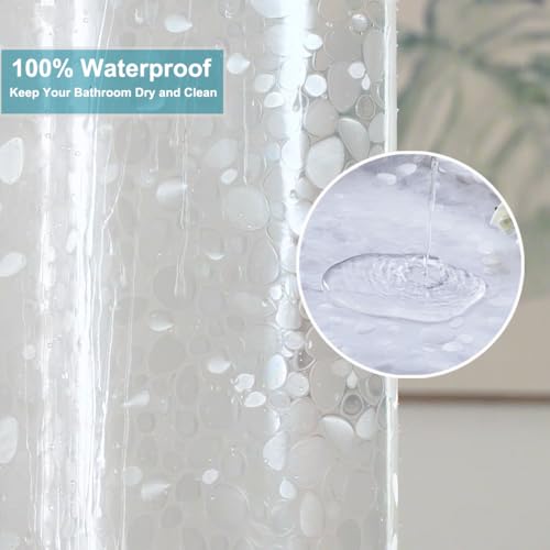 Image of Short Shower Curtain Liner 65 inch, Pebble Translucent EVA Bath Shower Liners, Heavy Duty, Cobblestone, 72 x 65 inch