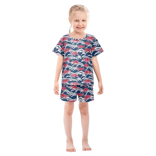 UMIRIKO Sea Turtle Red Summer Short Sleeve Pajamas Sleepwear PJ Set B0403670