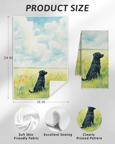 FGFK Labrador Retriever Gifts Kitchen Towels, Black Lab Gifts Hand Towels for Bathroom, Rustic Cottagecore Black Labrador Dog Dish Tea Towels for Kitchen Decor, 16x24 Inch