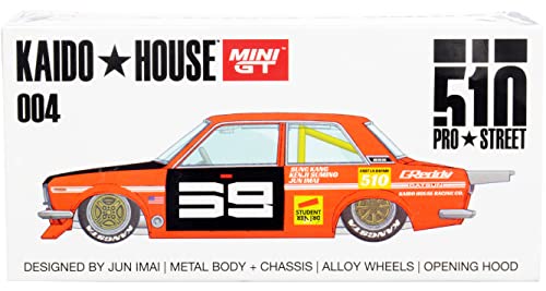 Miniatura Datsun 510 Pro Street 1:64 naranja y negro miniatura 5