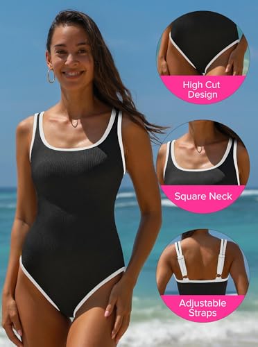 Image of popvil Women's One Piece Swimsuits Tummy Control -Slimming Bathing Suit Modest Neon Sport Swimwear 2026