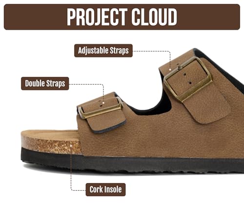 Image of Project Cloud 100% Genuine Leather Flat Sandals For Women 2026 Cork Footbed Womens Sandals with Memory Foam and arch support Vacation Essentials Slides for Women Footwear (Venita)
