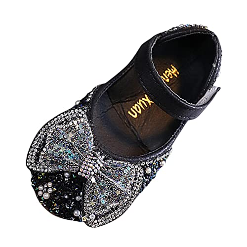 Girls White Dress Shoes Fashion Spring and Summer Girls Sandals Party Dress Dance Show Princess Shoes Pearl Rhinestone (Black-2, 12.5 Little Child)