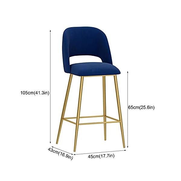 Patchwork Chairs Stools Barstools Modern Bar Stools Velvet Padded Seat With Backrest Footrest Makeup Living Room High Chair Supported For Breakfast Bar,Counter,Kitchen And Home 75Cm - Image 3
