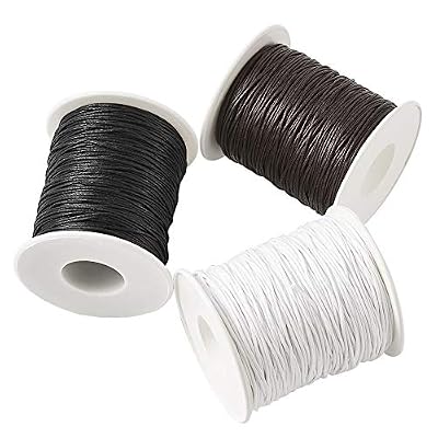 Craftdady 3 Rolls of 1mm Waxed Cotton Cord 300 Yards Beading Thread String for Jewelry Making Crafting (Black/White/Coconutbrown)