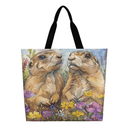 Women's Multi-Functional Shopping Bag，Two Prairie Dogs Printing Messenger Bag Shoulder Bag for Travel, Work, Shopping & Parties with Inner Pocket, Grocery Bag Lightweight & Water-Resistant3