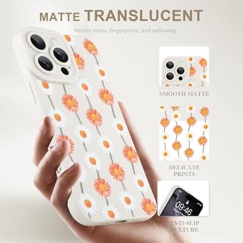 Image of Designed for iPhone 16 Pro Max Case, Cute Daisy Flower Floral Pattern Design, Slim Soft TPU Liquid Silicone Protective Cover for Women Girls - White