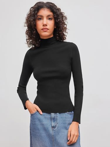 CIDER Women’s Mock Turtleneck Tops Long Sleeve High Neck Knit Solid T Shirts Sweaters3