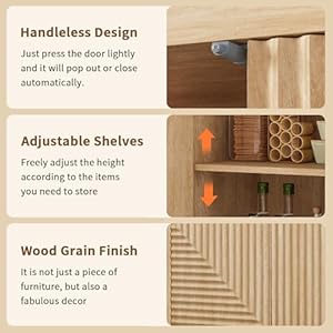 Buffet cabinet with storage fluted sideboard wood accent cabinet with doors kitchen buffet storage cabinet boho console cabinet for living room entryway hallway wood 2 doors  urban country home decor