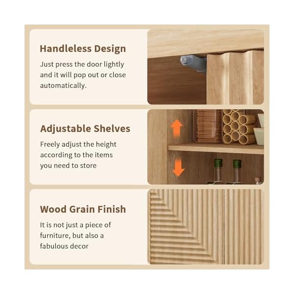 Buffet cabinet with storage fluted sideboard wood accent cabinet with doors kitchen buffet storage cabinet boho console cabinet for living room entryway hallway wood 2 doors  urban country home decor