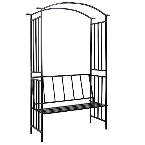 vidaXL Voûte de Jardin avec Banc Arche de Jardin Plantes Grimpantes Rosiers Pergola Patio Terrasse Extérieur Noir 128x50x207 cm Fer