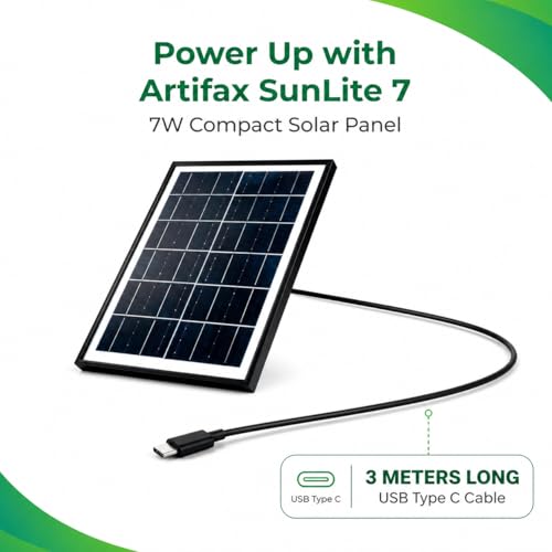 Image of Artifax 7W Solar Panel | 5V Type-C Portable Solar Charger for CCTV Camera & Power Bank | Mini Waterproof Solar Panel for Outdoor Use