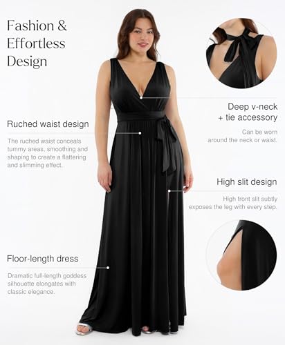 Popilush Women Formal Wedding Guest Dress - Shapewear Bridesmaid Dresses Built-in Bra Floor Length Prom Dress with Tie3