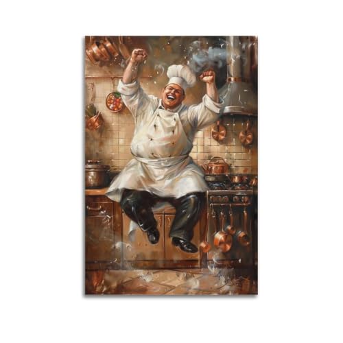 Poster rétro Happy Laughing Cook style bistrot pour réchauffer l'ambiance de votre cuisine