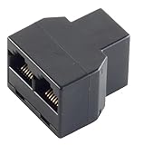 1aTTack.de 1x - RJ12 Kupplung auf 2x RJ12 Kupplung Adapter Vergoldete Kontakte Kunststoff Stecker Vergossen Geschirmt Schwarz