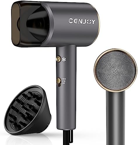 CENJOY Hair Dryer - Blow Dryer with Diffuser, 1875W Negative Ions Hairdryer for Fast Drying, Constant Temperature, 2 Heating/2 Speed/Cool Setting, Lightweight Compact Portable Quiet for Home, Travel