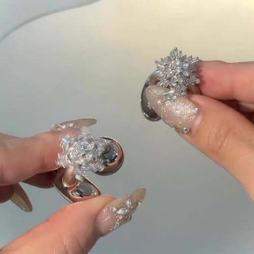 Rhinestone for Clip on Earbuds Open Ear, Elegant Zirconia Decorative Earphone Accessories, Removable Exquisite DIY Decoration Rotating Snowflake Style2