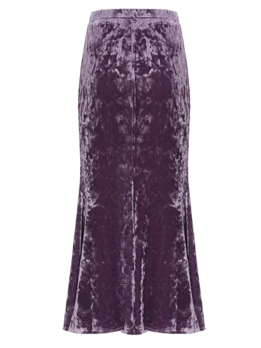 Hularka Womens Elegant Velvet Fishtail Skirt Elastic High Waist Vintage Bodycon Midi Mermaid Skirt4