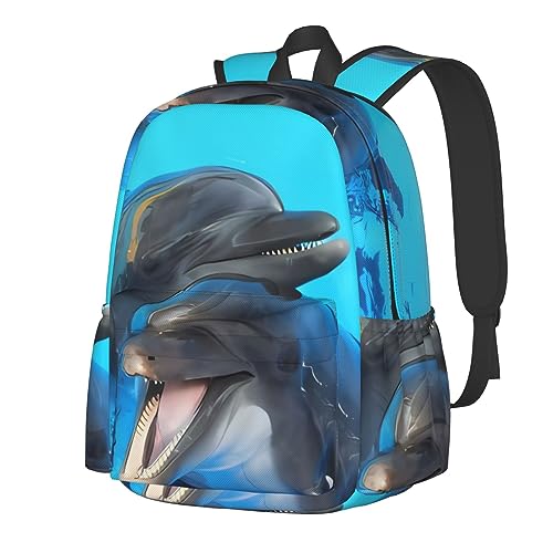 Sac à dos imperméable dauphins grande capacité et motifs souriants