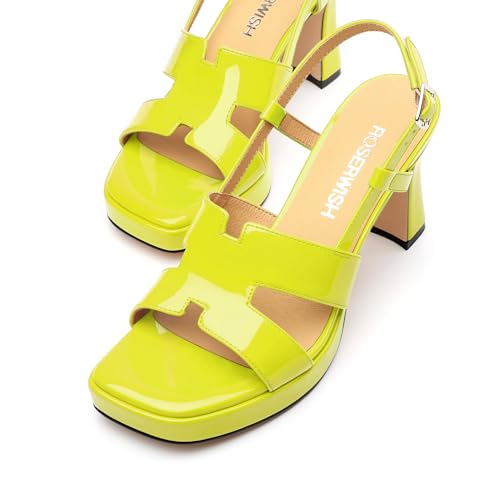 Image of ROSERWISH Heels for Women Chunky Block Platform High Heels Square Open Toe Strappy Heel Sandals Wedding Party Prom Fashion Slingback Dress Pump Sandals Shoes