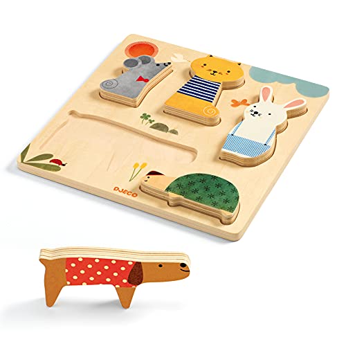 Image of DJECO Woodypets Wooden Puzzle - Adorable Animal Puzzle Game for Kids - Fun & Engaging Activity for Friends & Family, Educational Toys for Children 12+ Months Girls & Boys