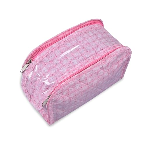 Image of Kuber Industries PVC Laminated Jewellery Pouches for Storage Necklace & Bangles with Zip | Jewellery Kit /Bag /Organiser for Women | Check D Shape Print - Pink