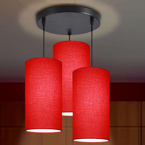 Image of Hanging 3 Lights for Dining Table | Red Hanging Lights for Living Room Set of 3 | Cluster 3 Hanging Light for Ceiling